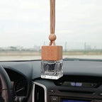 10 Pcs 8ml Car Air Freshener Ornament,Empty Clear Glass Essential Oil Diffuser Perfume Aromatherapy Pendant Vials with Wooden Caps & Hanging String-Free 1 Funnel&Dropper