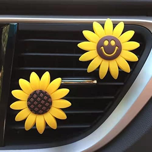 HungMieh 4 PCS Car Vent Clip Air Freshener, Car Outlet/Vent Décor Charm with Refill Pads for Dropping Fragrance, Sunflower Car Vent Decoration Accessories & Gift for Women Girls