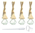 4 Pack,6ml(1/5 Fl Oz) Refillable Car Essential Oil Diffuser,Empty Car Air Freshener Pendant Perfume Aromatherapy Vials-Clear Glass Bottle With Wooden Caps & Hanging String-FREE 1 Funnel&Dropper