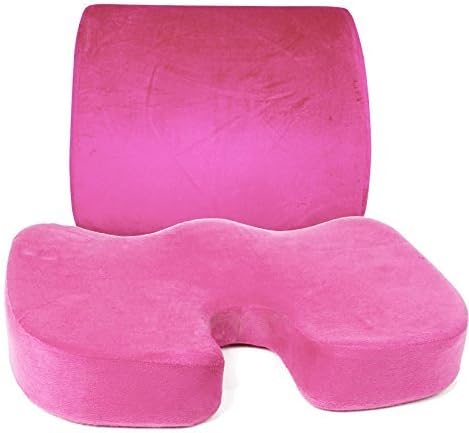 Bookishbunny 2pc Memory Foam Seat Chair Waist Lumbar Back Support Cushion Pillow Car Office Home (Hot Pink)