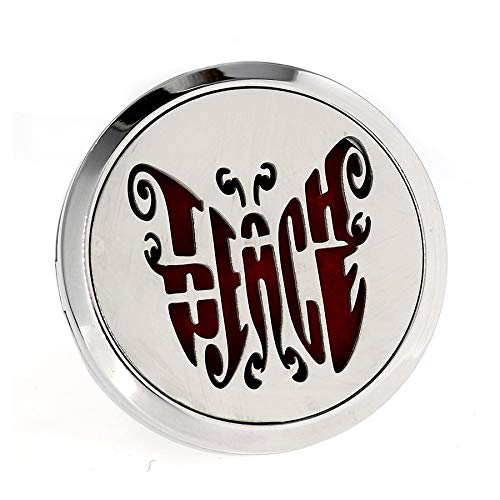 Regular Size (Teach Peace) 30mm Car Aromatherapy Essential Oil Diffuser Stainless Steel Locket Air Freshener with Vent Clip 7 Pads 1 Oil Included
