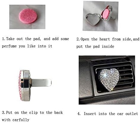 Crystal Sparking Heart Shape Natural Car Vent Clip Air Freshener For Auto (Silver)