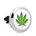Regular Size (Hemp Leaf) 30mm Car Aromatherapy Essential Oil Diffuser Stainless Steel Locket Air Freshener with Vent Clip 7 Pads 1 Oil Included
