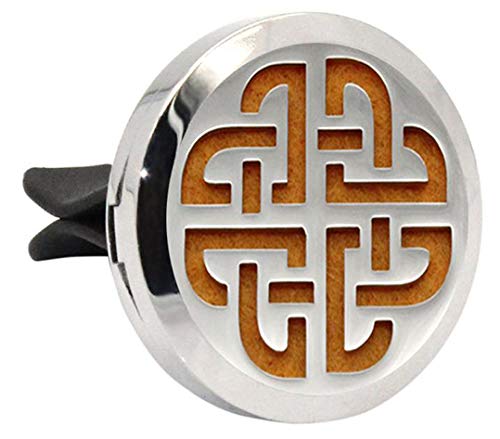 Regular Size (Celtic Weave) 30mm Car Aromatherapy Essential Oil Diffuser Stainless Steel Locket Air Freshener with Vent Clip 7 Pads 1 Oil Included