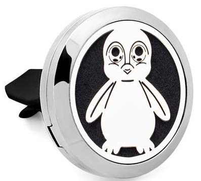 (Pinguin) 30mm Car Aromatherapy Essential Oil Diffuser Stainless Steel Locket Air Freshener with Vent Clip 7 Pads 1 Oil Included