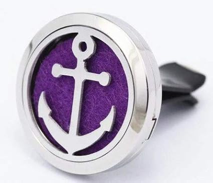 Regular Size (Anchor) 30mm Car Aromatherapy Essential Oil Diffuser Stainless Steel Locket Air Freshener with Vent Clip 7 Pads 1 Oil Included