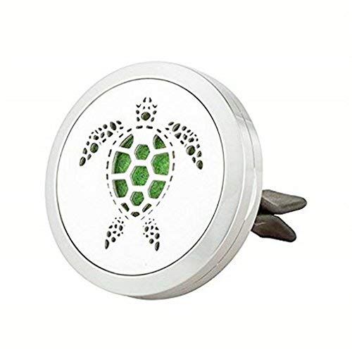 Regular Size (Turtle) 30mm Car Aromatherapy Essential Oil Diffuse Stainless Steel Locket Air Freshener with Vent Clip 7 Pads, 1 Oil.