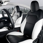 Car Seat Cover for Tesla Juniper Full Set Custom Fit Tesla Model Y Seat Cover 2025 2026 Nappa Leather Seat Protect for Cars (Black+White-Juniper)
