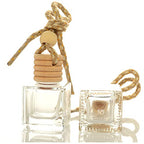 4Pcs/Pack,10ml Car Hanging Perfume Air Freshener Diffuser,Refillable Essential Oil Pendant Perfume Vials,Thick Square Clear Glass Container With Wooden Caps & Hanging String,FREE Funnel,Dropper