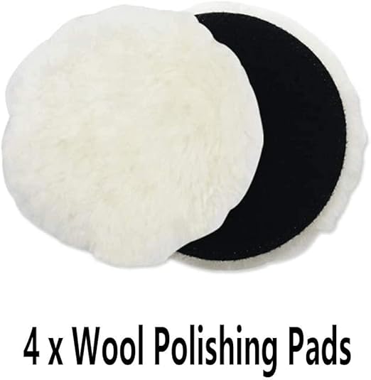 IPELY 6 Pcs 5 Inch Wool Polishing Buffing Pad Polishing Buffing Wheel for Drill Buffer Attachment with M14 Drill Adapter