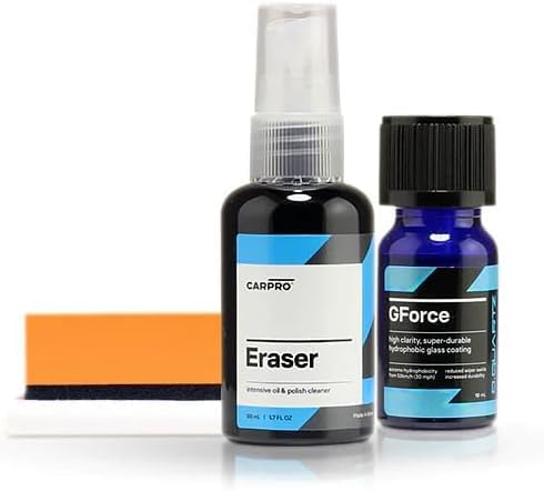 CARPRO DQUARTZ GForce Glass Coating - Windshield & Window Rain Repellent Glass Treatment Sealant Ceramic Coating for Crystal-Clear Vision - Super Durable Hydrophobic Slickness - (10mL w/Eraser)