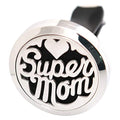 Regular Size (Super Mom) 30mm Car Aromatherapy Essential Oil Diffuse Stainless Steel Locket Air Freshener with Vent Clip 7 Pads 1 Oil.