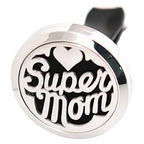 Regular Size (Super Mom) 30mm Car Aromatherapy Essential Oil Diffuse Stainless Steel Locket Air Freshener with Vent Clip 7 Pads 1 Oil.