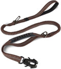 Joytale Tactical Dog Leash Heavy Duty, 4-6FT Shock Absorbing Bungee Lead with 2 Padded Handle, Metal Carabiner Clip, Car Seatbelt, Strong No Pull Leash for Medium Large X-Large Dogs, Brown
