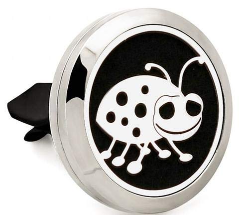 (AromaBUG) The ORIGINAL 30mm Car Aromatherapy Essential Oil Diffuser Stainless Steel Locket Air Freshener with Vent Clip 7 Pads 1 Oil Included