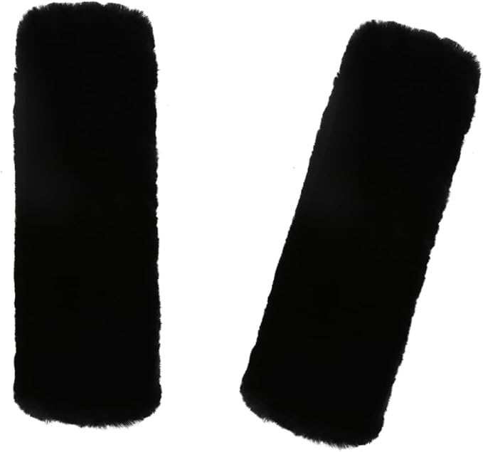 Soft & Cozy Australian Sheepskin Car Seat Belt Covers,2 Pack Fluffy Seatbelt Pads, Genunie Sheepskin Fur Shoulder Straps Cushions for Adults Kids Women and Men (Black)