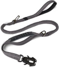 Joytale Tactical Dog Leash Heavy Duty, 4-6FT Shock Absorbing Bungee Lead with 2 Padded Handle, Metal Carabiner Clip, Car Seatbelt, Strong No Pull Leash for Medium Large X-Large Dogs, Gray