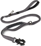 Joytale Tactical Dog Leash Heavy Duty, 4-6FT Shock Absorbing Bungee Lead with 2 Padded Handle, Metal Carabiner Clip, Car Seatbelt, Strong No Pull Leash for Medium Large X-Large Dogs, Gray