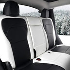 Car Seat Cover for Tesla Juniper Full Set Custom Fit Tesla Model Y Seat Cover 2025 2026 Nappa Leather Seat Protect for Cars (Black+White-Juniper)
