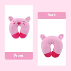 Travel Pillow for Kids, Cute Animal Neck Pillow Support U Shaped Cushion Plush Soft Rest Reading Pillows Sleeping Pillows for Airplane Train Car (Color:Pink Pig)