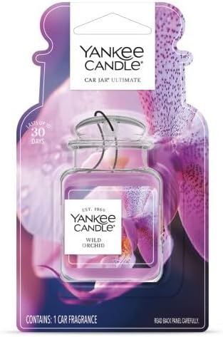 Yankee Candle Car Jar Ultimate, Wild Orchid Scent, Hanging Odor Neutralizing Air Freshener for Vehicles and Small Spaces, Long Lasting Fragrance up to 30 Days, 0.96 OZ (Pack of 4)