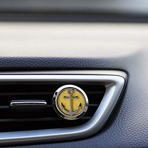 Regular Size (Anchor) 30mm Car Aromatherapy Essential Oil Diffuser Stainless Steel Locket Air Freshener with Vent Clip 7 Pads 1 Oil Included