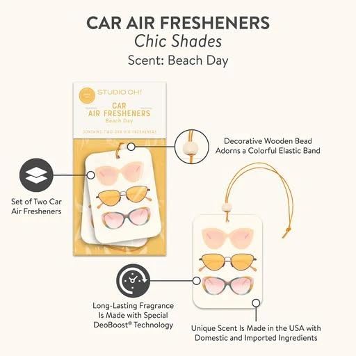 Studio Oh! Scented Hanging Car Air Fresheners - Pack of 2 - Natural & Exclusive Fragrance with DeoBoost Technology - Unique Design with Decorative Bead - Chic Shades