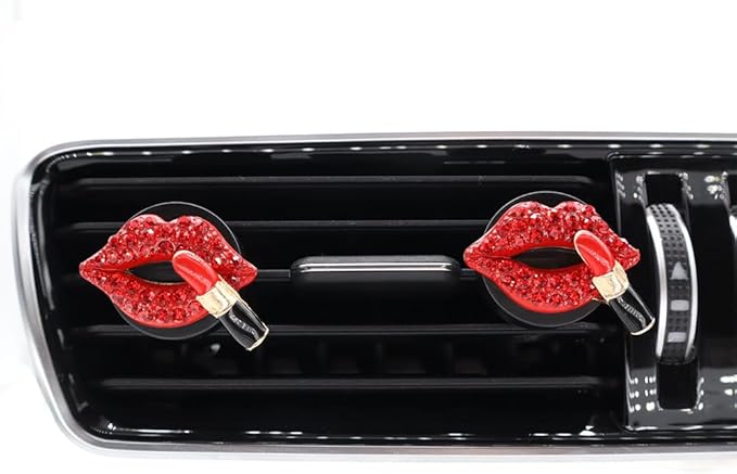 4pcs Red Car Vent Clips Air Freshener Dazzling Lips Lipstick Girly Car Decor Accessories for Women Bling Car Interior Decorations Refillable Diffuser
