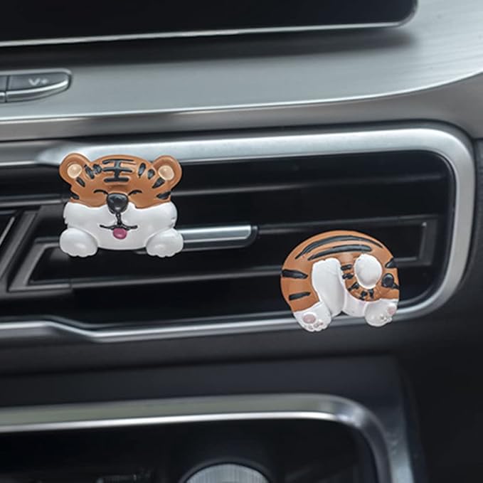 Cute Air Vent Clips, Creative Animal Head and Tail Cartoon Car Air Freshener Vent Clip Car Fragrance Diffuser Perfume Air Conditioner Outlet Vent Clips Decorations, Tiger