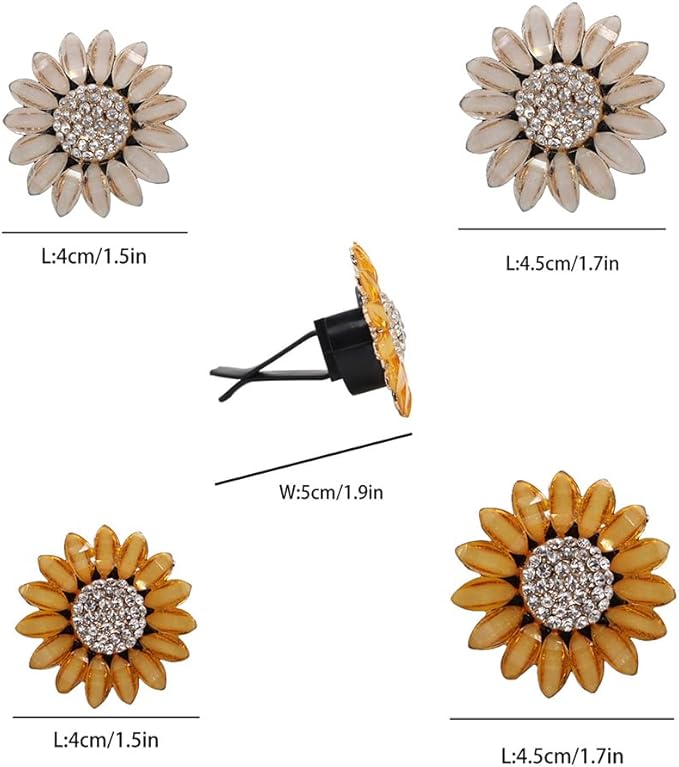 4pcs Sunflower Air Vent Clips Car Air Freshener Bling Sunflower Car Accessories for Women Car Interior Decorations Yellow Beige 2 sizes Refillable Flowers Car Vent Clips