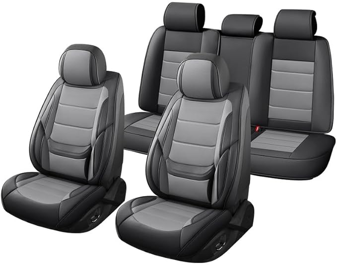 Car Seat Covers Full Set Fit for Buick Envision 2016-2026, Premium Faux Leather Waterproof Car Seat Protectors with Lumbar Support, Breathable Anti-Slip Easy to Install(Black&Gray,Full Set)