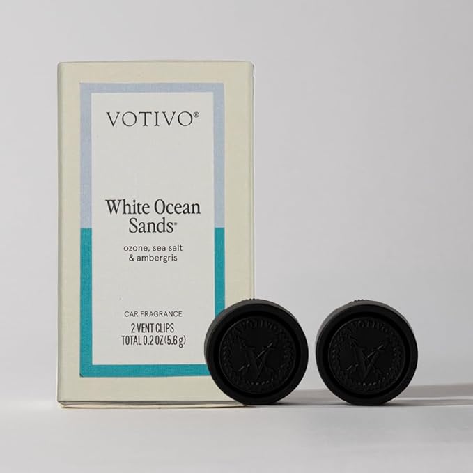 Votivo White Ocean Sands Car Fragrance 2-Pack | Auto Vent Clip Car Fresheners | Beach Scent for Vehicle | Provides Long Lasting Premium Scent for Auto