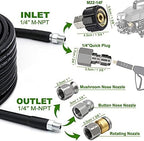 Sewer Jetter Kit 100FT for Pressure Washer, 5800PSI Drain Cleaner Hose 1/4 Inch NPT Corner Rotating and Button Nose Sewer Jetting Nozzle Spanner Waterproof Tape Pearl Corsage Pin