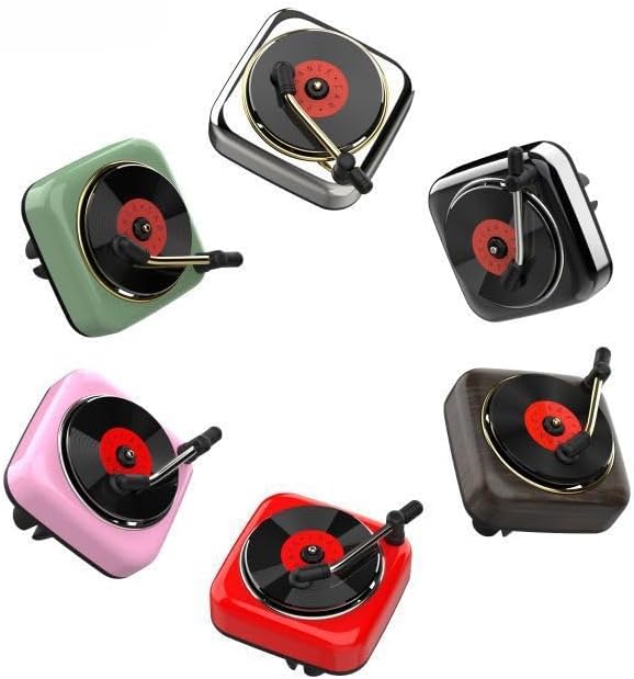 Car Air Freshener in Retro Record Player Design, CD Decorative Diffuser with Rotating Mechanism, Vintage-Inspired Aroma Diffuser for Car Vent (Silver)