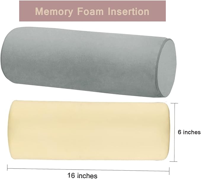 16X6 Memory Foam Round Cervical Roll Cylinder Bolster Pillow with Removable Washable Cover, for Head, Neck, Back, and Legs Ideal for Spine and Neck Support(Gray)