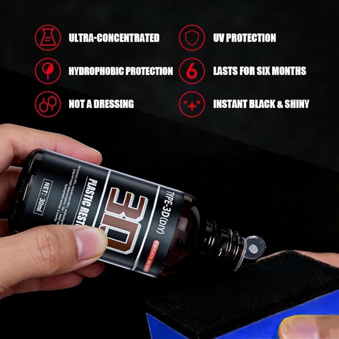 Plastic Restorer for Cars - Black Trim Restorer & Ceramic Coating,Long-Lasting,Non-Greasy Ceramic Coating for Car Plastics,Restores Faded Exterior & Interior Trim, Resists Water,UV 30ml