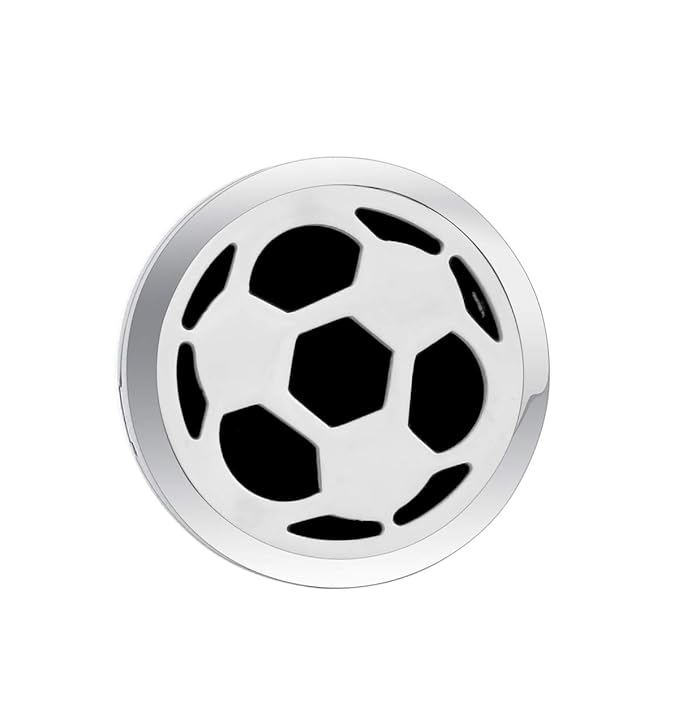 Regular Size (Soccer Ball) 30mm Car Aromatherapy Essential Oil Diffuser Stainless Steel Locket Air Freshener with Vent Clip 7 Pads 1 Oil Included