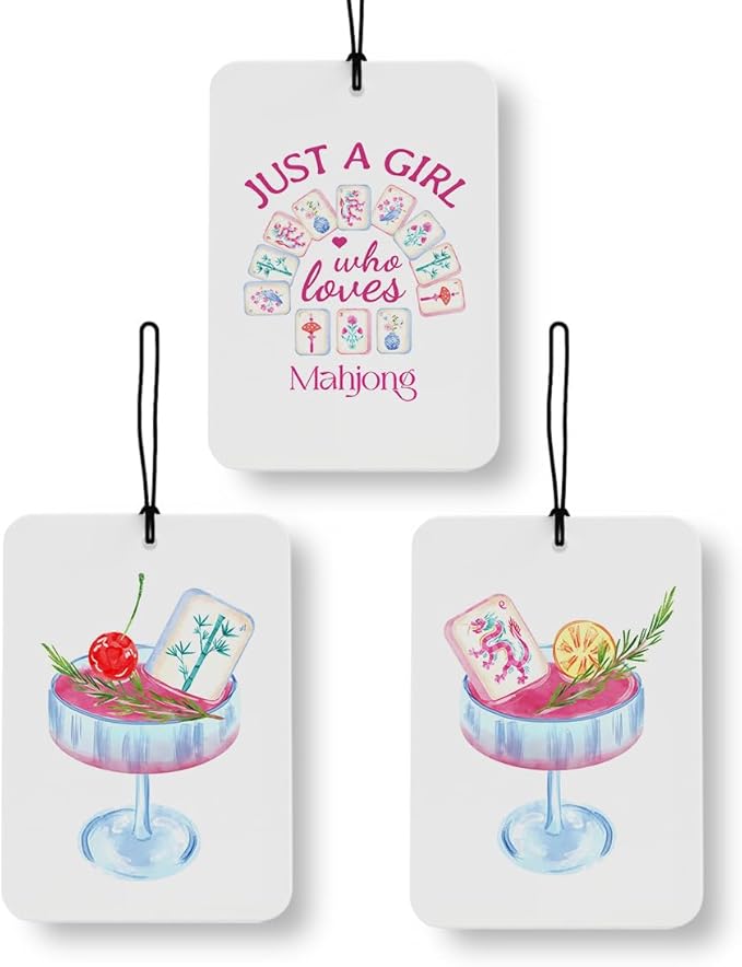 Pastel Cocktail Mahjong Car Air Freshener 3 Pcs, Mahjong Lover Gifts, Just a Girl Who Loves Mah Jong Air Freshener Hanging Decor for Cars Closet Drawer Books Accessories Gifts