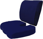 Bookishbunny 2pc High Resilience Memory Foam Seat Chair Waist Lumbar Back Support Cushion Pillow Car Office Home (Navy)