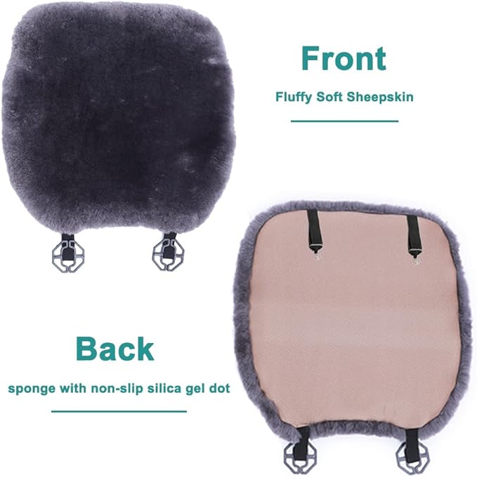 OGLAND Fluffy Genuine Sheepskin Car Seat Cover for Auto Fuzzy Interior Accessories Cushion with Soft Wool Natural Fur Non-Slip (Pearl, Front20*20Inch)