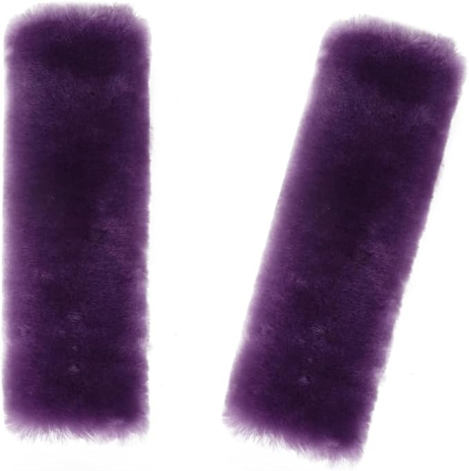 Soft & Cozy Australian Sheepskin Car Seat Belt Covers,2 Pack Fluffy Seatbelt Pads, Genunie Sheepskin Fur Shoulder Straps Cushions for Adults Kids Women and Men (Violet)