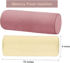 Memory Foam Neck Pillow 16x6 Inch for Sleeping,Side Back Stomach Sleeper, Car or Office Chair Sofa,Support Pillow for Posture & Comfortable Spine Position with Soft Velvet Pillowcase (Pink)