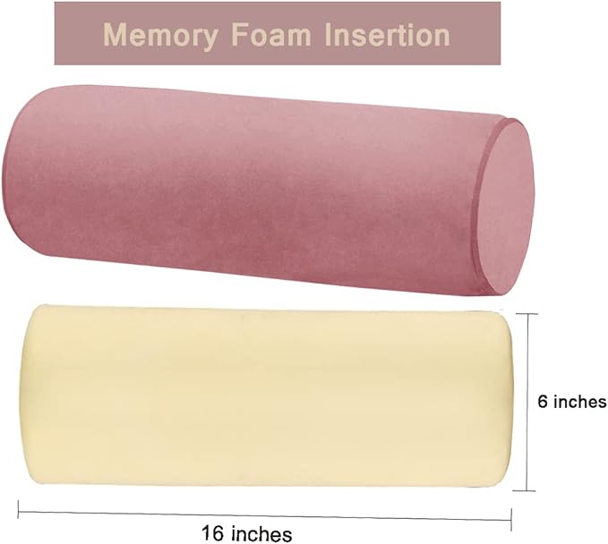 Memory Foam Neck Pillow 16x6 Inch for Sleeping,Side Back Stomach Sleeper, Car or Office Chair Sofa,Support Pillow for Posture & Comfortable Spine Position with Soft Velvet Pillowcase (Pink)