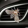 Bling Bee Crystal Car Air Fresheners - Rhinestone Diffuser Vent Clip Charms - Cute Car Decor for Women (Golden)