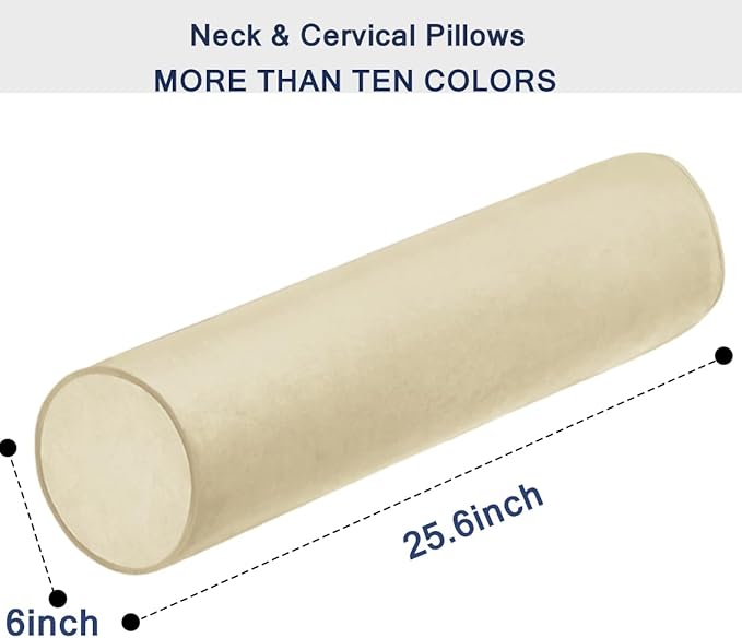 Memory Foam 26x6 Neck Pillows for Sleeping, Neck Pain Relief, Side Back Stomach Sleeper, Car or Office Chair Sofa,Support Cervical Pillow with Soft Velvet Pillowcase - Light Coffee