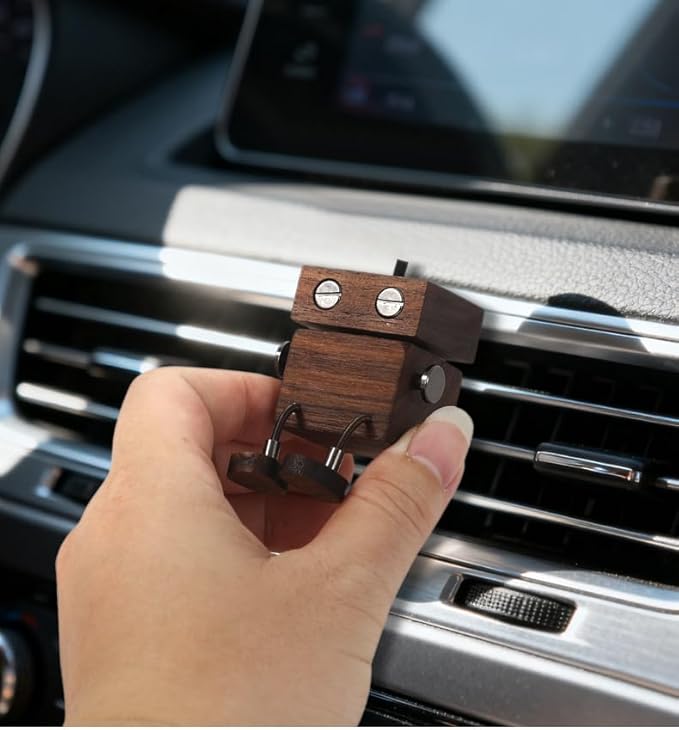 Car Air Diffuser - 2-in-1 Shaking Wooden Man Figurine & Refillable Aroma Vent Clip with 5ml Capacity, Natural Walnut Wood Essential Oil Air Freshener, Car Dashboard Decor Ornament for Driver