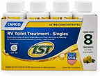 Camco TST MAX RV Toilet Treatment - Formaldehyde Free - Breaks Down Waste And Tissue - Septic Tank Safe - Treats up to 8-40 Gallon Holding Tanks -Lemon Scent, (8) 4 oz Bottles (41571)