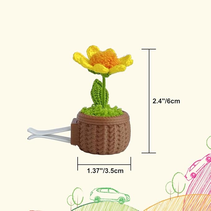 Cute Daisy Air Vent Decorations, Handmade Crochet Air Freshener Vent Clip, 3 Pack Vent Clips Accessories for Women Car Decor Gifts (Daisy, Tasteless)