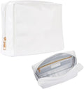 Stay Golden Insulated Waterproof Makeup Bag for Women Heat-Resistant Travel Cosmetic & Toiletry Bag | Luxurious Vegan Leather Portable Makeup Organizer (White with Gold Zipper, Medium)