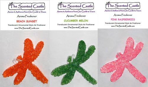 3 Pack Dragonfly Car Air Fresheners - Beach Sunset, Cucumber Melon, Pink Raspberries by The Scented Castle
